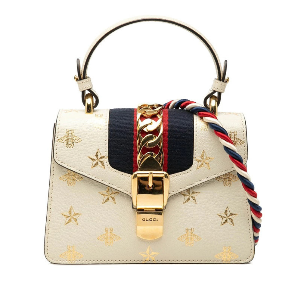 Gucci Bee Star Sylvie Leather Shoulder Bag White